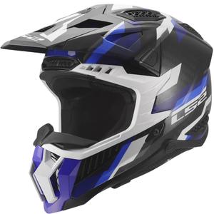 Casco de motocross LS2 MX703 X-Force Phantom azul brillante y blanco