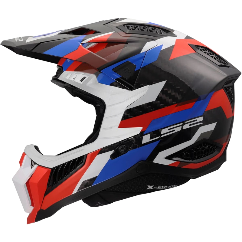 Casco de motocross LS2 MX703 X-Force Phantom blanco-azul-rojo brillante