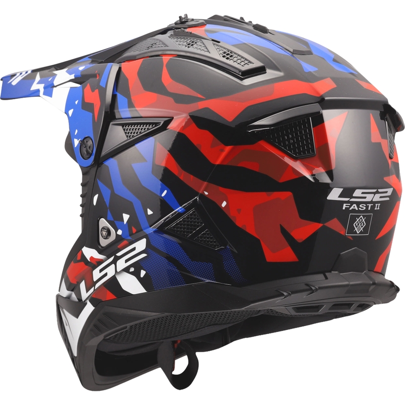 Casco de motocross LS2 MX708 Fast II Grotesk blanco-azul-rojo brillante