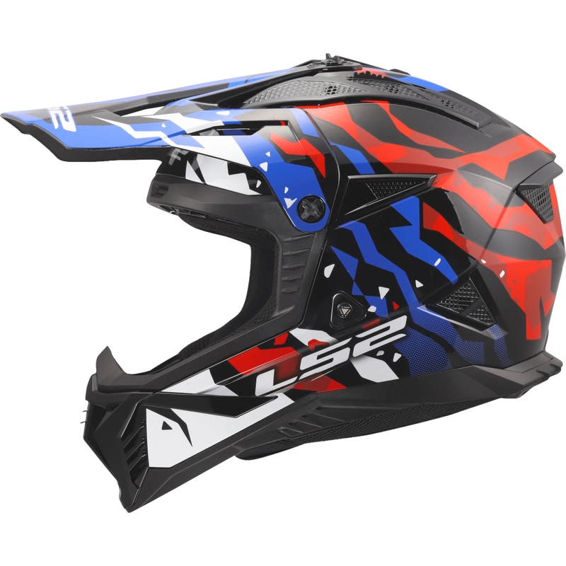 Casco de motocross LS2 MX708 Fast II Grotesk blanco-azul-rojo brillante