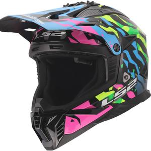 Casco de motocross LS2 MX708 Fast II Grotesk azul-rosa-verde brillante
