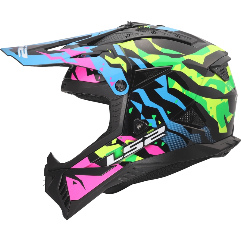 Casco de motocross LS2 MX708 Fast II Grotesk azul-rosa-verde brillante