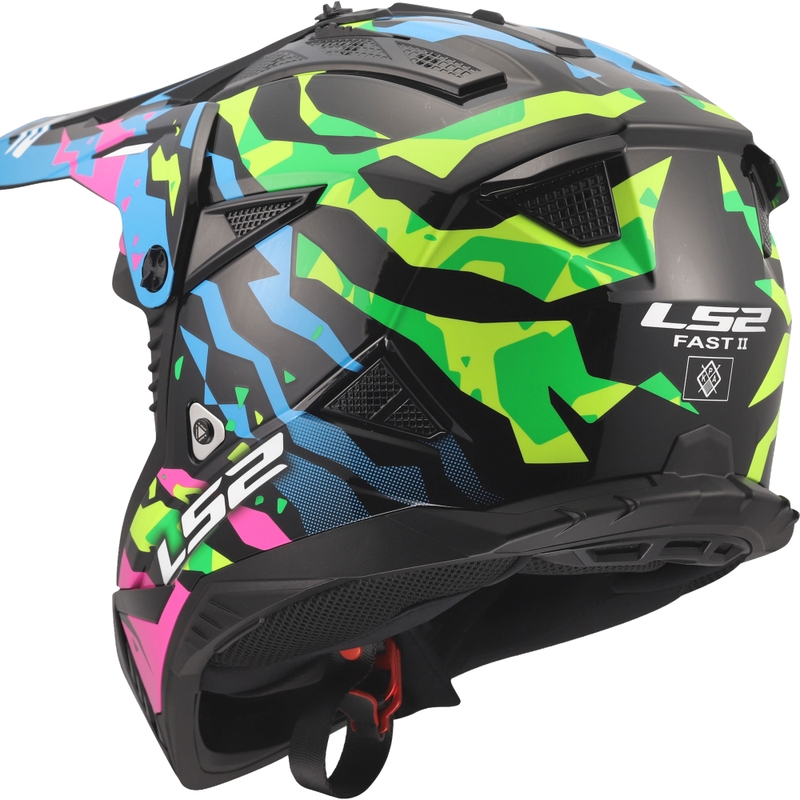 Casco de motocross LS2 MX708 Fast II Grotesk azul-rosa-verde brillante