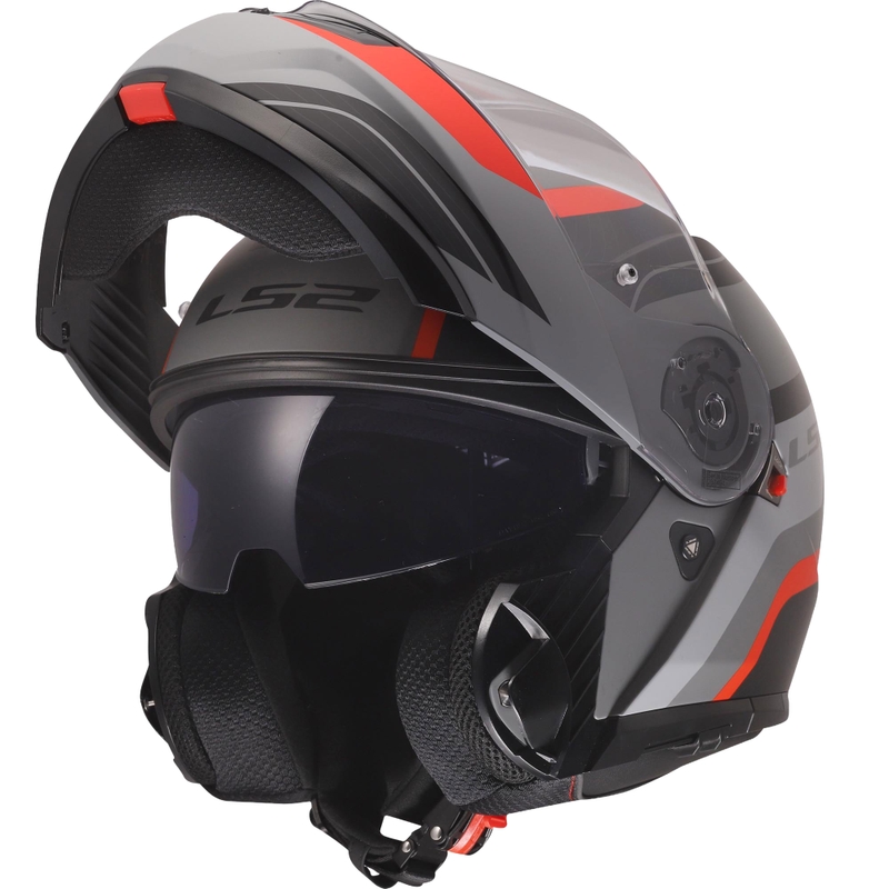 Casco abatible LS2 FF908 Strobe II Monza negro mate-gris-rojo