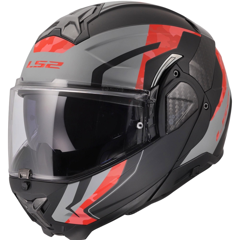 Casco de moto abatible LS2 FF910 Advant II Glide negro mate-gris-rojo