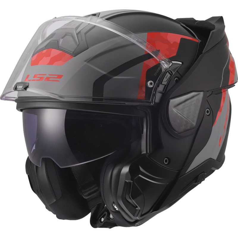 Casco de moto abatible LS2 FF910 Advant II Glide negro mate-gris-rojo