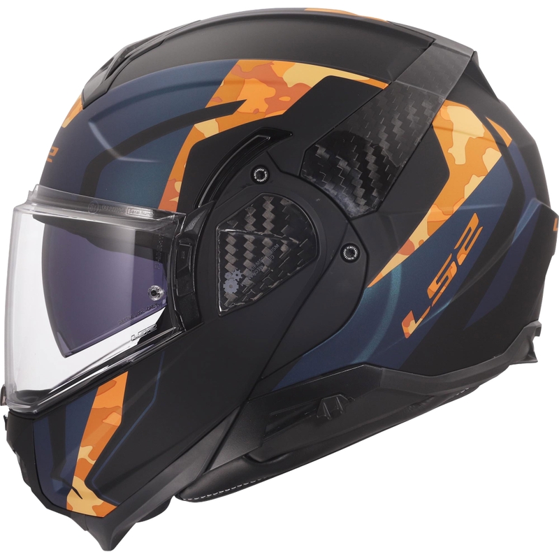 Casco de moto abatible LS2 FF910 Advant II Glide negro mate-naranja