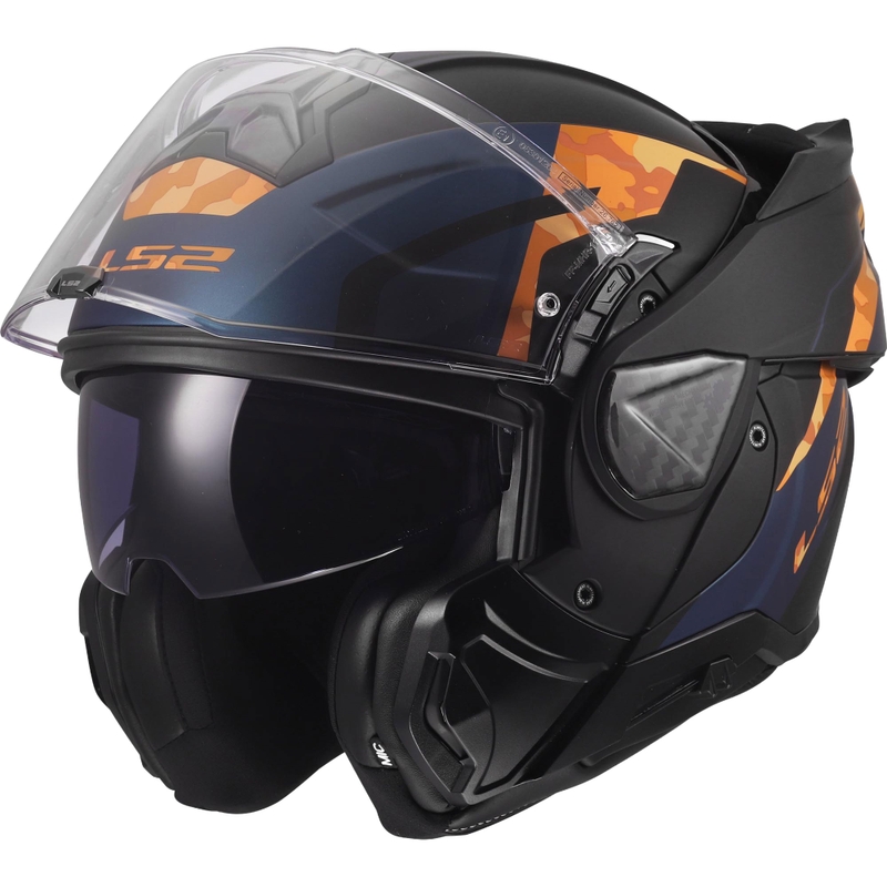 Casco de moto abatible LS2 FF910 Advant II Glide negro mate-naranja
