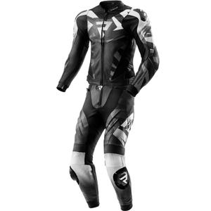 Traje de moto de cuero de dos piezas Rebelhorn Inferno negro y blanco