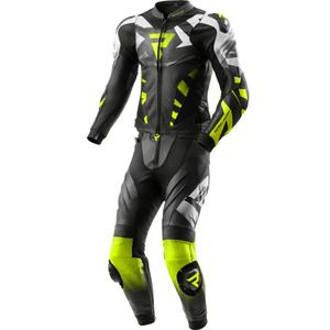 Traje de moto de cuero de dos piezas Rebelhorn Inferno negro-amarillo fluorescente