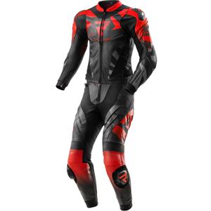 Traje de moto de cuero de dos piezas Rebelhorn Inferno negro-rojo fluorescente
