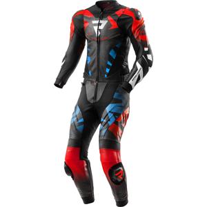 Traje de moto de cuero de dos piezas Rebelhorn Inferno negro-azul-blanco-rojo