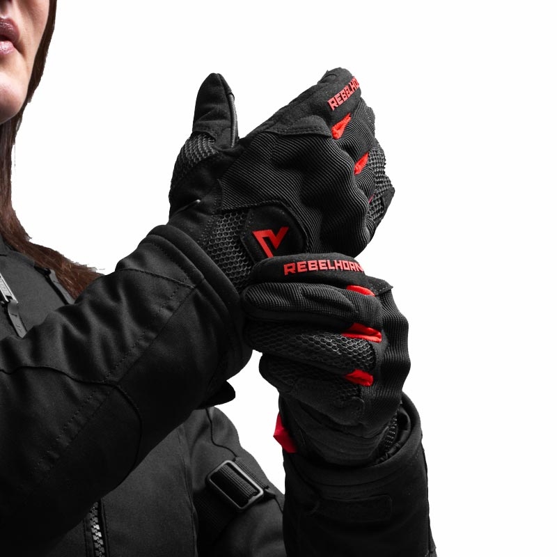 Guantes de moto para mujer Rebelhorn Core negro-rojo