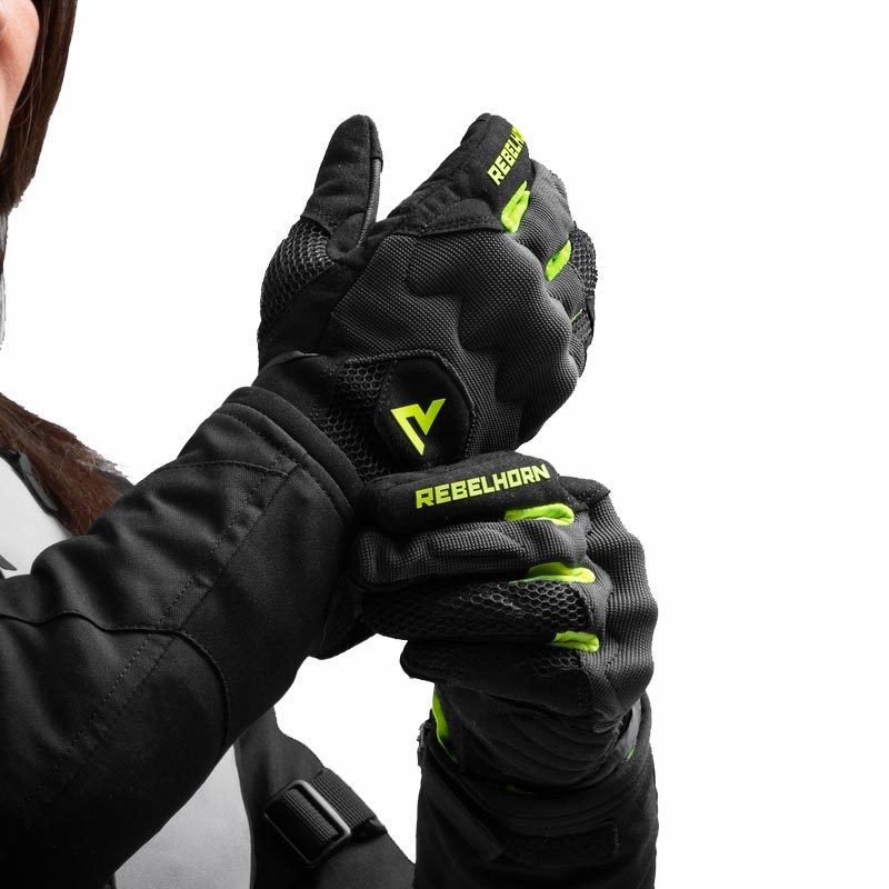 Guantes de moto para mujer Rebelhorn Core negro-gris-amarillo fluo