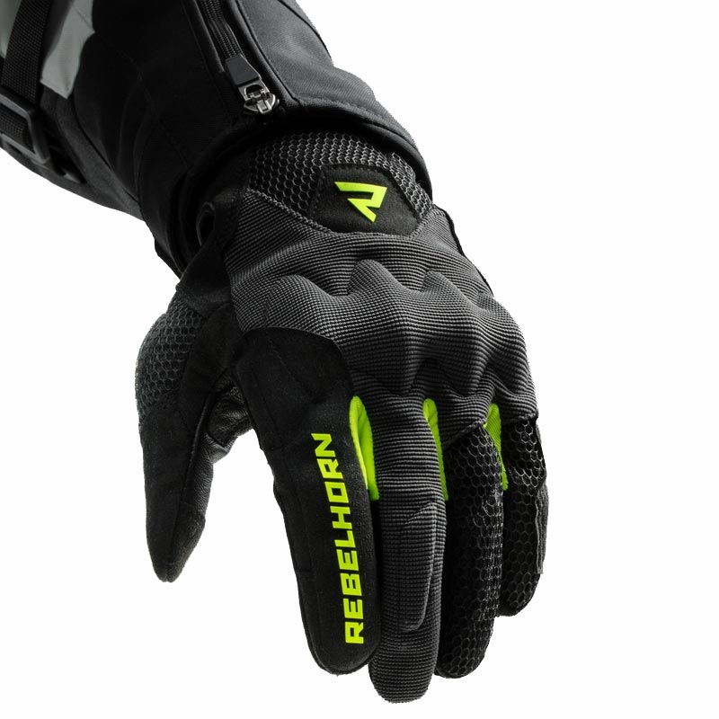 Guantes de moto para mujer Rebelhorn Core negro-gris-amarillo fluo