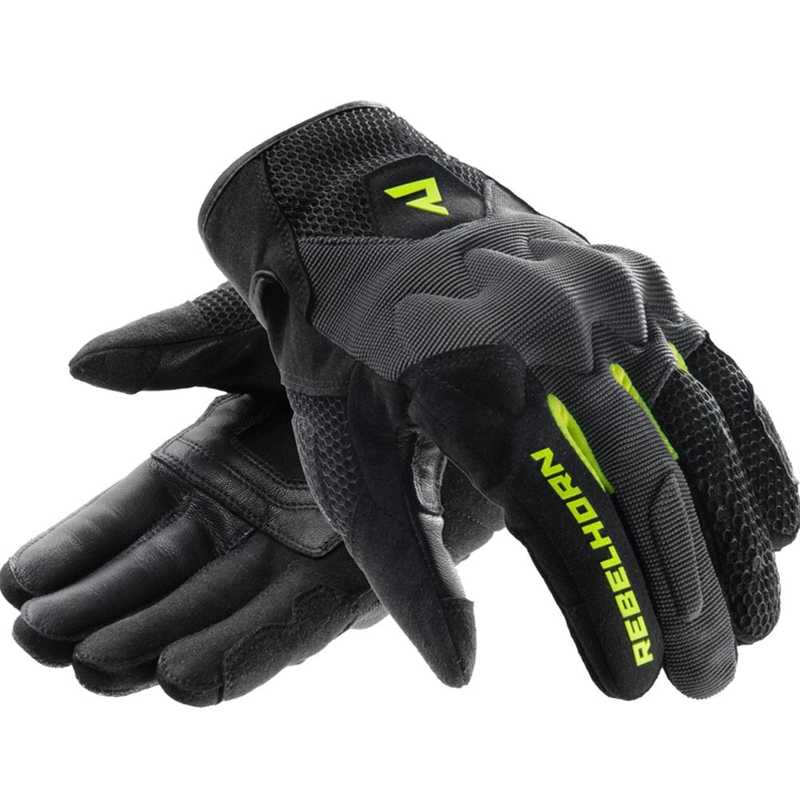 Guantes de moto Rebelhorn Core negro-gris-amarillo fluo