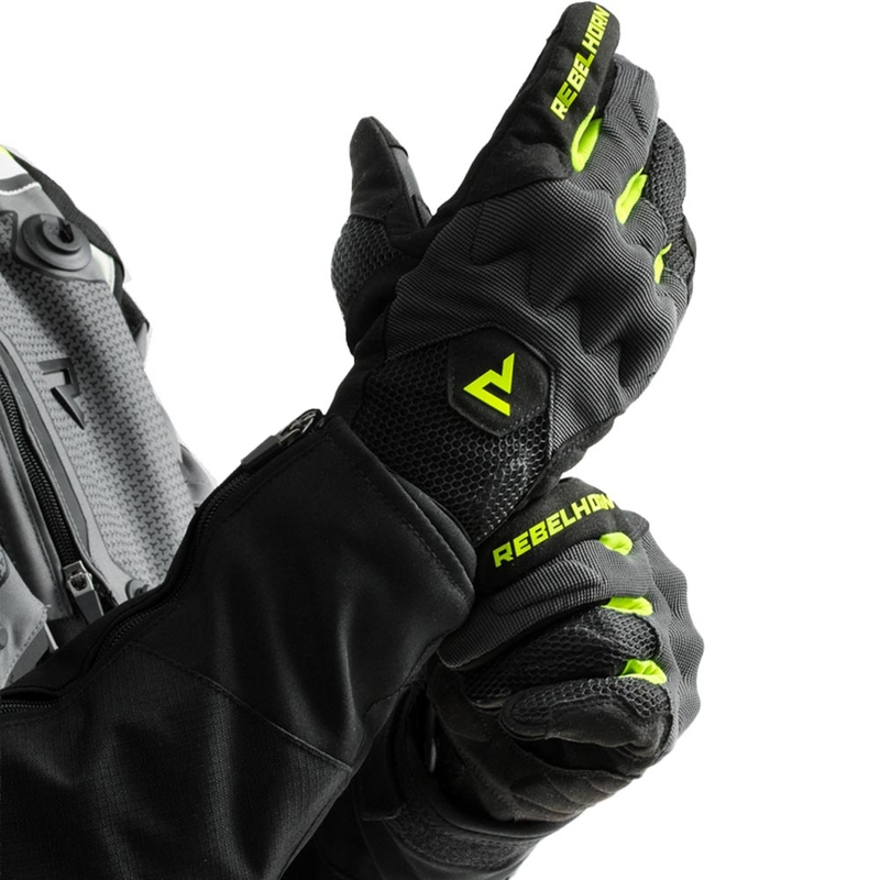Guantes de moto Rebelhorn Core negro-gris-amarillo fluo