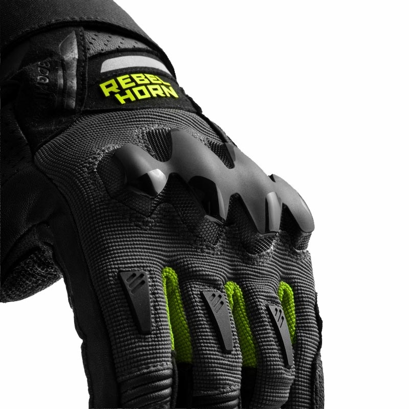 Guantes de moto Rebelhorn Defender negro-gris-amarillo fluorescente