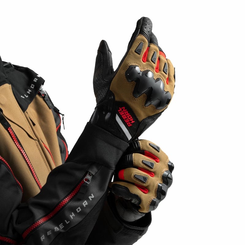 Guantes de moto Rebelhorn Defender color arena, negro y rojo