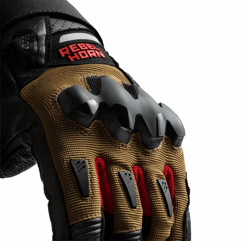 Guantes de moto Rebelhorn Defender color arena, negro y rojo