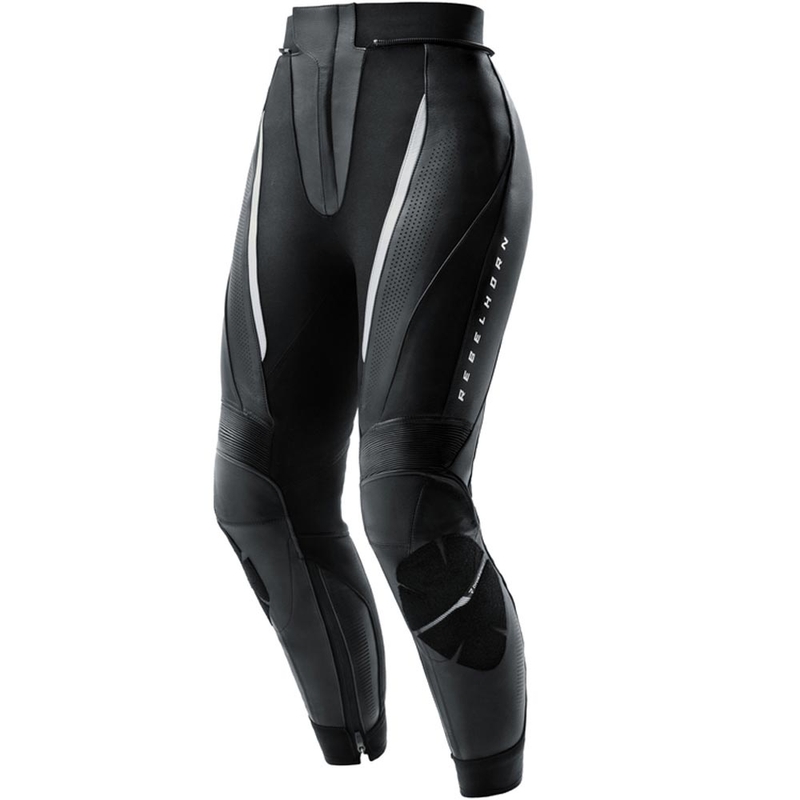 Pantalones de moto de cuero para mujer Rebelhorn Diva negro-blanco