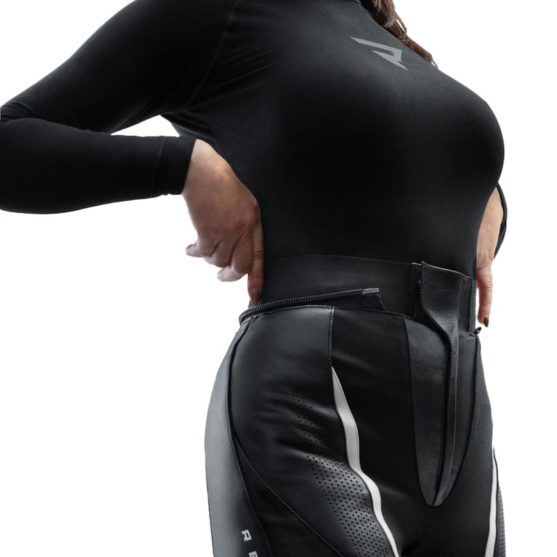 Pantalones de moto de cuero para mujer Rebelhorn Diva negro-blanco