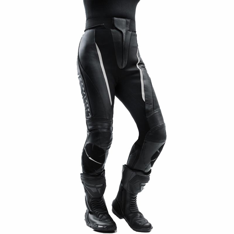 Pantalones de moto de cuero para mujer Rebelhorn Diva negro-blanco