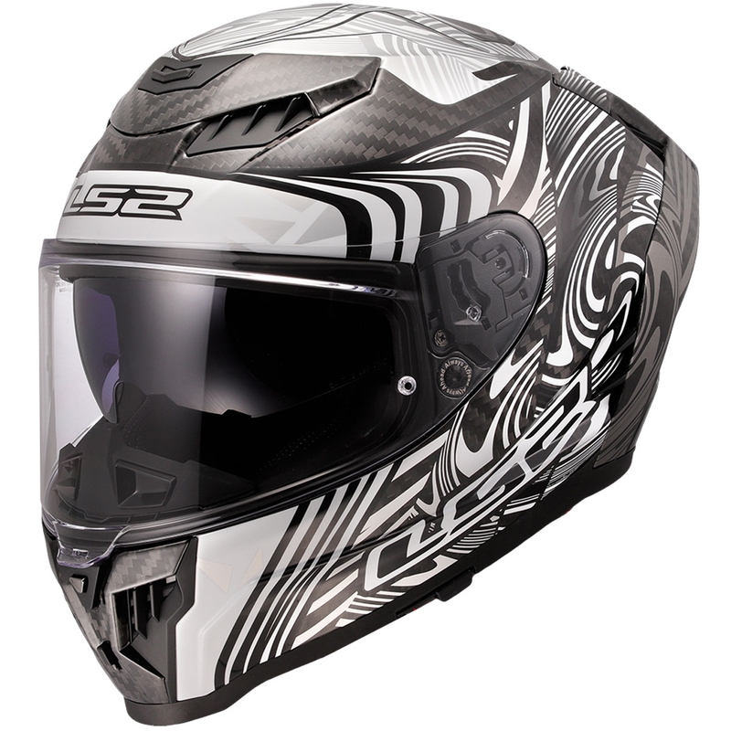 Casco integral de motocicleta LS2 FF807 Dragon Carbon Enthum, color plata brillante