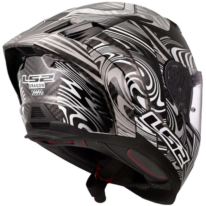 Casco integral de motocicleta LS2 FF807 Dragon Carbon Enthum, color plata brillante
