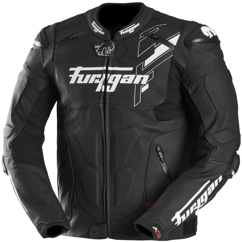 Chaqueta de moto de cuero Furygan Raptor Evo 3 en blanco y negro.