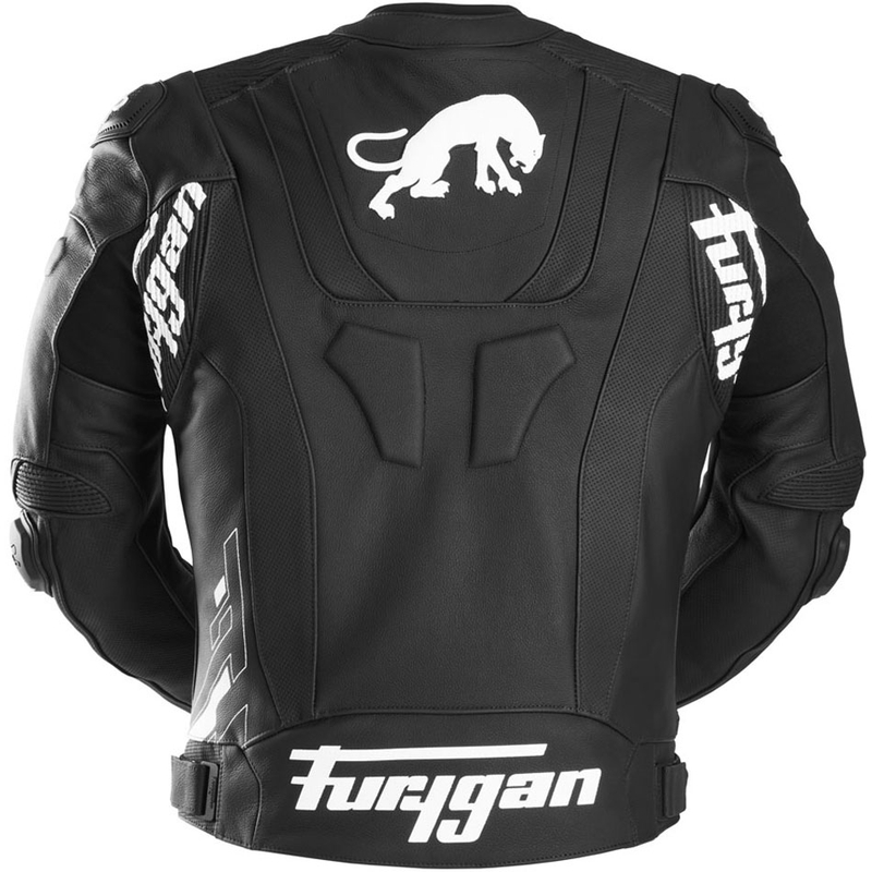 Chaqueta de moto de cuero Furygan Raptor Evo 3 en blanco y negro.