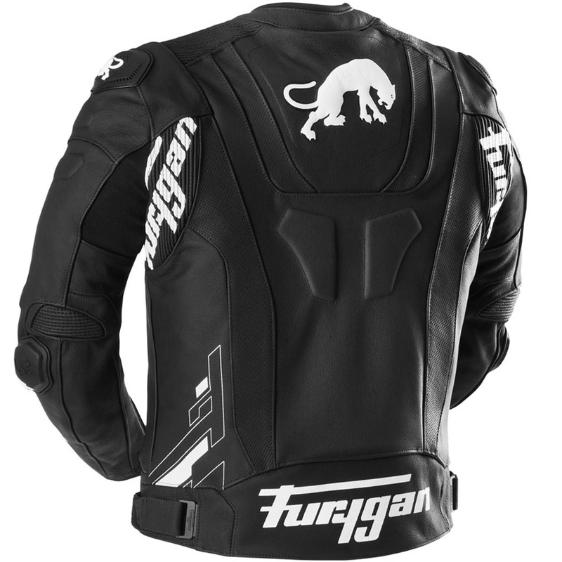 Chaqueta de moto de cuero Furygan Raptor Evo 3 en blanco y negro.