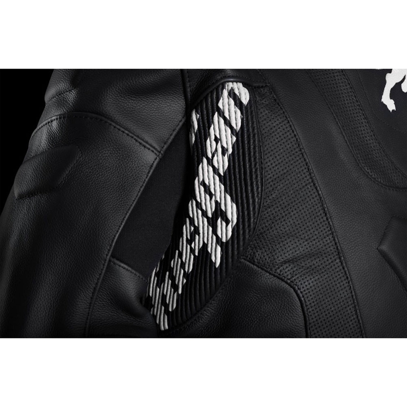 Chaqueta de moto de cuero Furygan Raptor Evo 3 en blanco y negro.