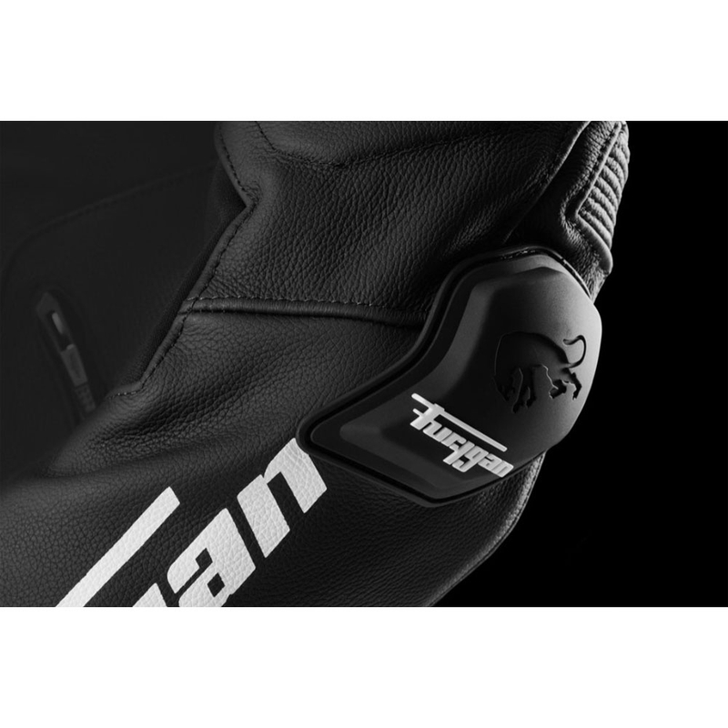Chaqueta de moto de cuero Furygan Raptor Evo 3 en blanco y negro.