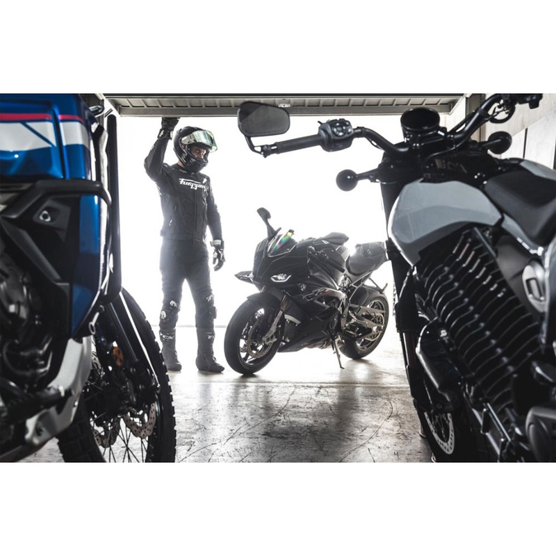 Chaqueta de moto de cuero Furygan Raptor Evo 3 en blanco y negro.