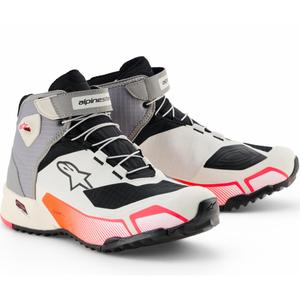 Botas de moto Alpinestars Stella CR-X Drystar para mujer en blanco, gris claro, negro y rosa fluorescente