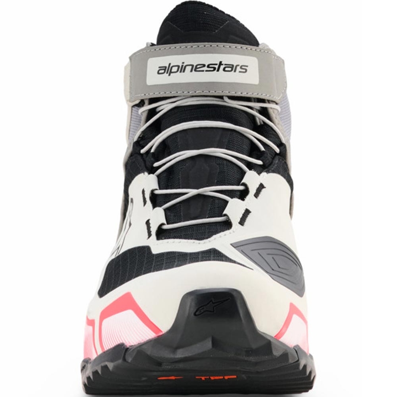 Botas de moto Alpinestars Stella CR-X Drystar para mujer en blanco, gris claro, negro y rosa fluorescente