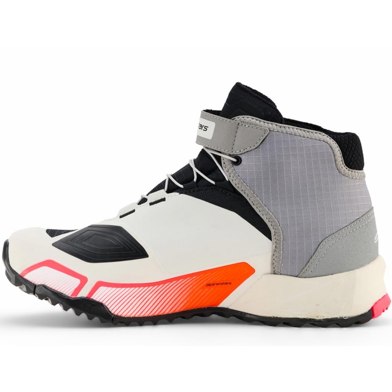 Botas de moto Alpinestars Stella CR-X Drystar para mujer en blanco, gris claro, negro y rosa fluorescente