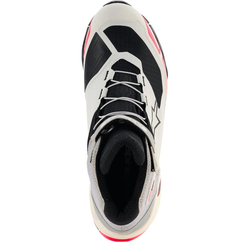 Botas de moto Alpinestars Stella CR-X Drystar para mujer en blanco, gris claro, negro y rosa fluorescente