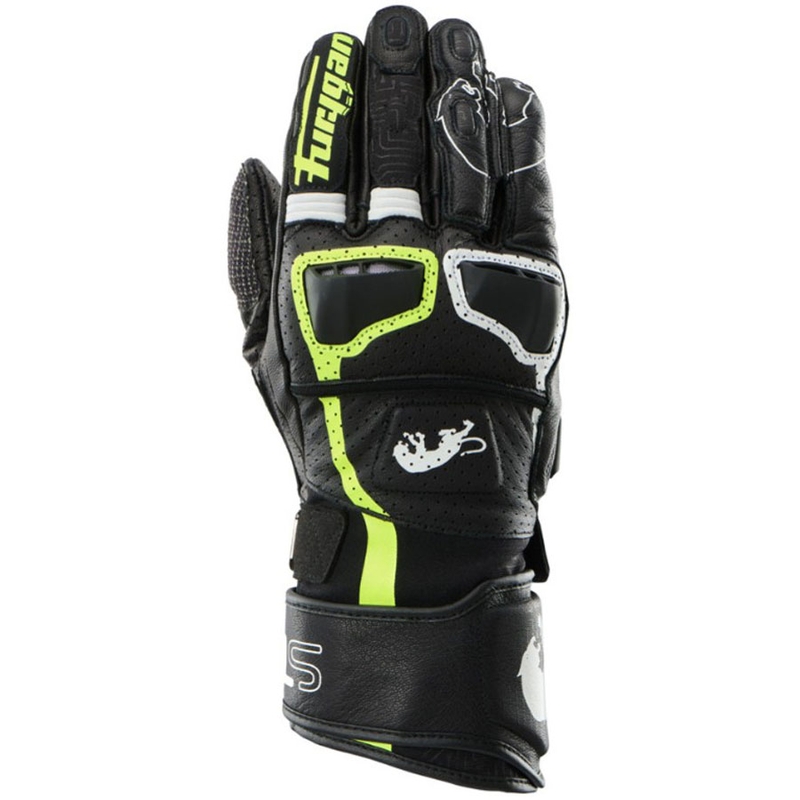 Guantes de moto ventilados Furygan STYG 15 en negro, blanco y amarillo fluorescente