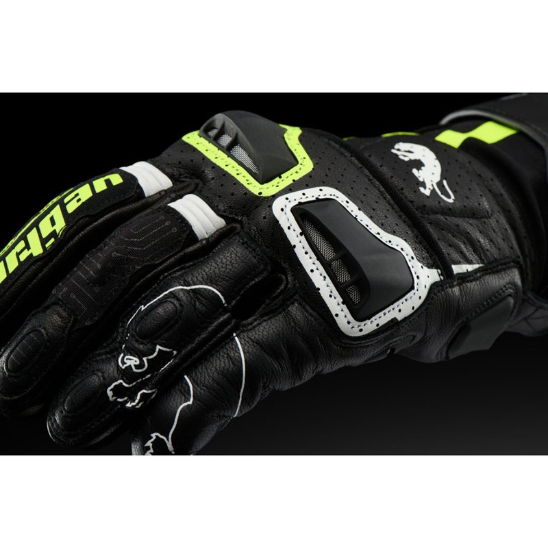 Guantes de moto ventilados Furygan STYG 15 en negro, blanco y amarillo fluorescente