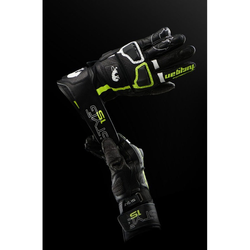 Guantes de moto ventilados Furygan STYG 15 en negro, blanco y amarillo fluorescente