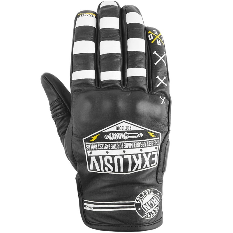 Guantes de moto Iron Glitch exclusivos de NOX, color negro y blanco