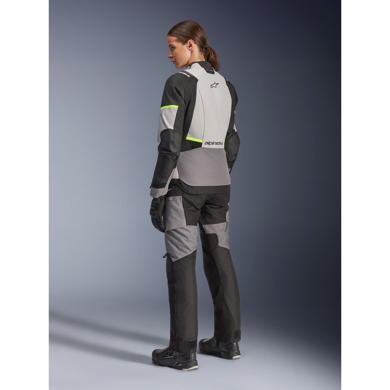 Chaqueta de moto Alpinestars Stella Andes V4 Drystar para mujer (gris oscuro, gris claro, negro y amarillo fluorescente)