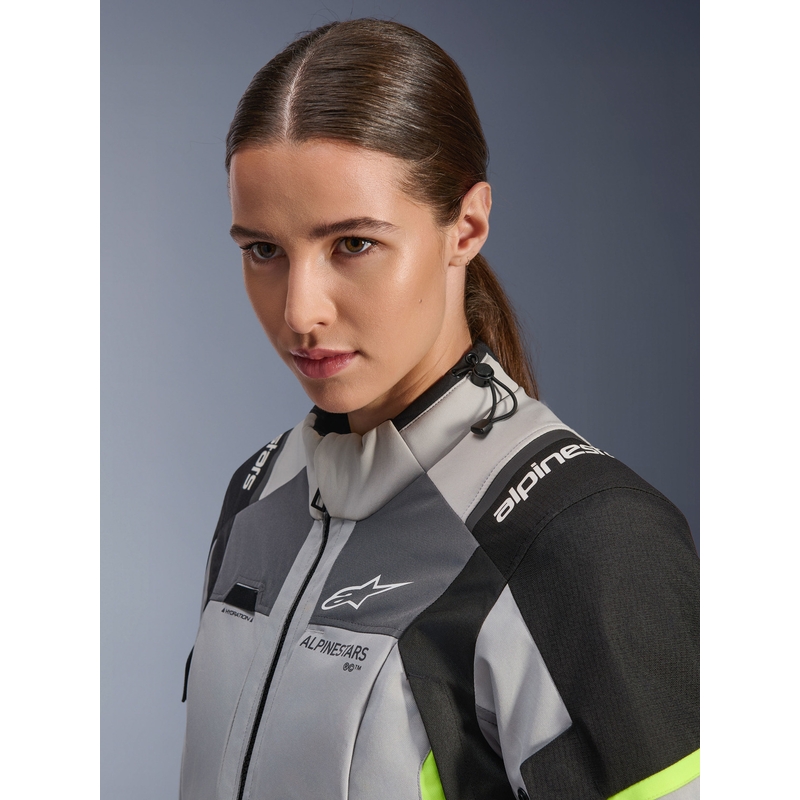 Chaqueta de moto Alpinestars Stella Andes V4 Drystar para mujer (gris oscuro, gris claro, negro y amarillo fluorescente)