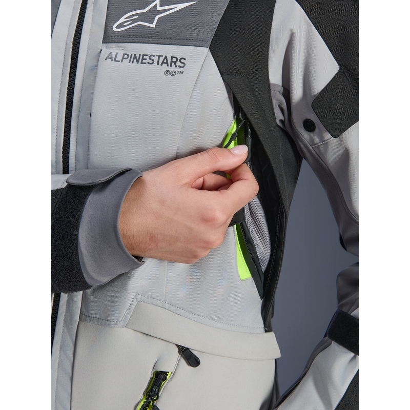 Chaqueta de moto Alpinestars Stella Andes V4 Drystar para mujer (gris oscuro, gris claro, negro y amarillo fluorescente)
