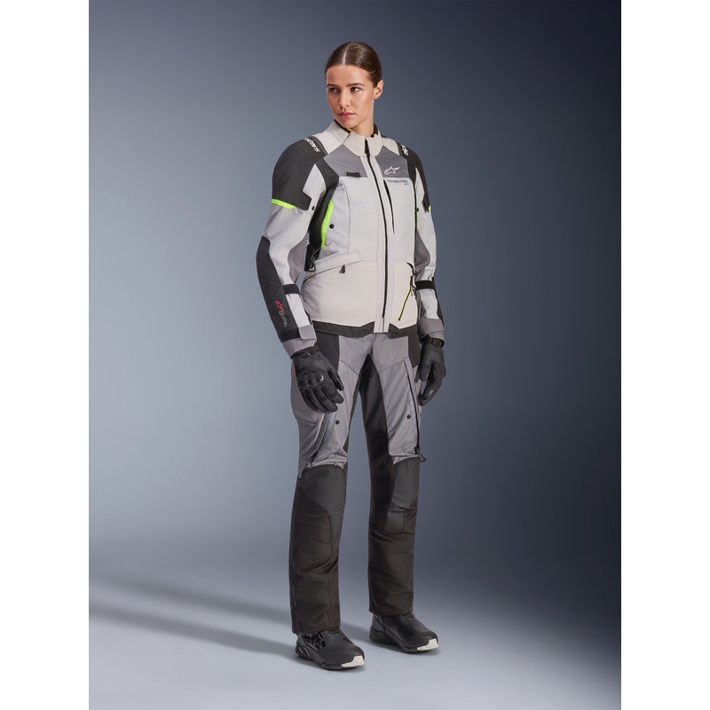 Chaqueta de moto Alpinestars Stella Andes V4 Drystar para mujer (gris oscuro, gris claro, negro y amarillo fluorescente)