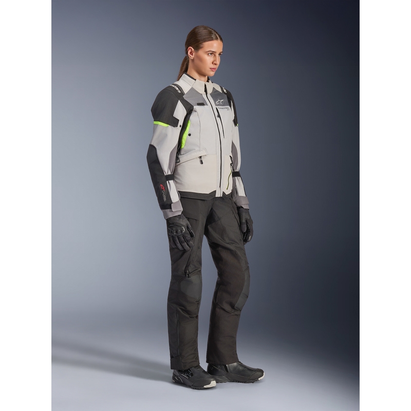 Chaqueta de moto Alpinestars Stella Andes V4 Drystar para mujer (gris oscuro, gris claro, negro y amarillo fluorescente)