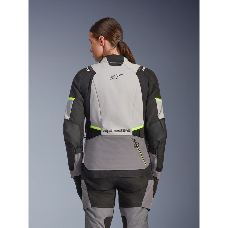Chaqueta de moto Alpinestars Stella Andes V4 Drystar para mujer (gris oscuro, gris claro, negro y amarillo fluorescente)