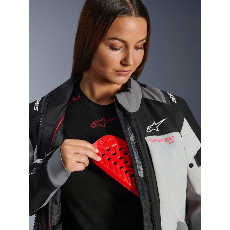 Chaqueta de moto Alpinestars Stella Andes V4 Drystar para mujer (gris oscuro, gris claro, negro y rojo)